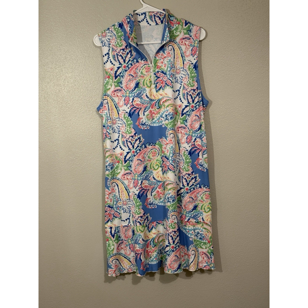 Gottex Paisley Sleeveless Tank Dress Blue Pink Athleisure XL